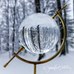 Glass sphere on Brass Caliper Stand, outside, in winter 