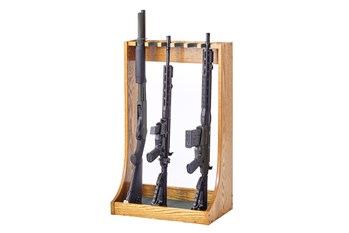 Two Rifles and one Shotgun displayed on a Flat Back Vertical Gun Stand 