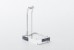 Tall clear acrylic stand in front of white background