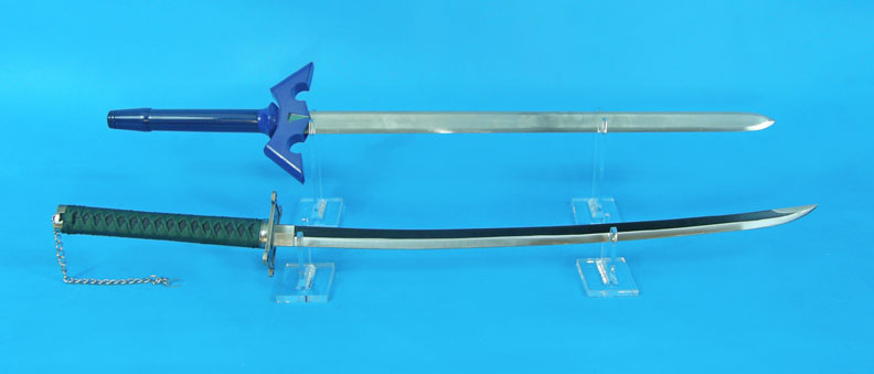 PAIR OF CLEAR ACRYLIC  PERSPEX LARGE AND MEDIUM  SWORD SABRE DISPLAY STANDS 