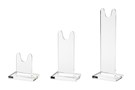 Three acrylic stands in front of a white background
