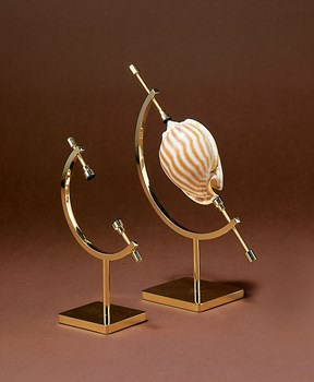 Two Brass Caliper Stands, one empty, one displaying a sea shell