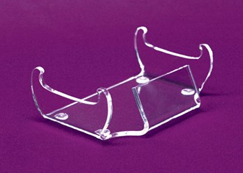 Acrylic mount in front of purple background