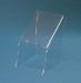 A clear plastic display mount in front of a blue background